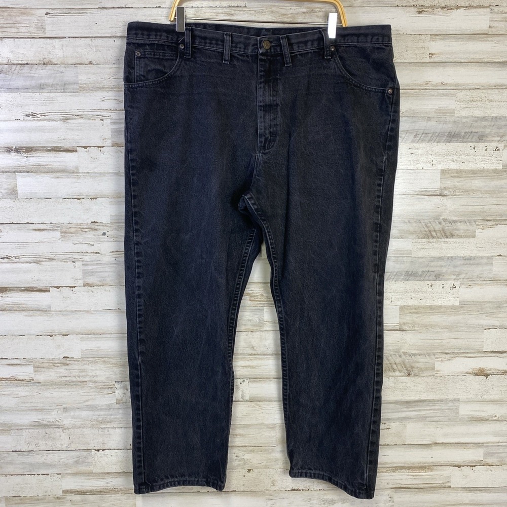 Wrangler Jeans Men 44x29 Black Denim 100% Cotton Straight Workwear Western